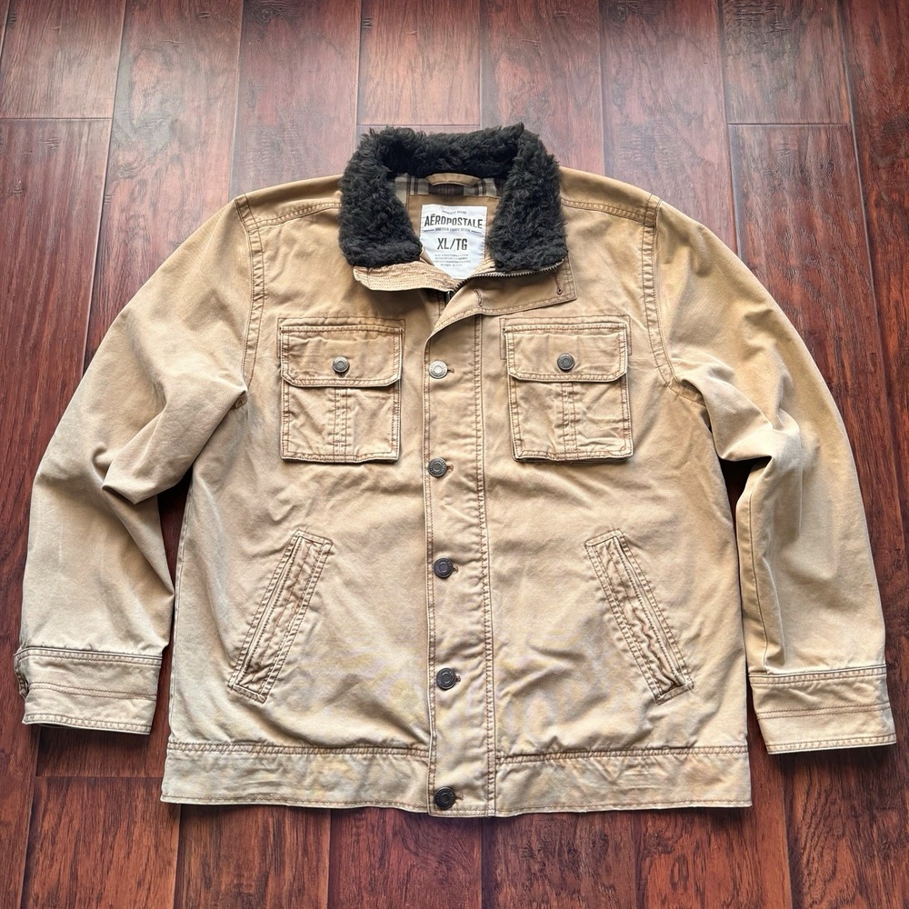 Aeropostale Men’s  Canvas Barn‎ Chore Coat Sherpa Collar Flannel Lined Jacket XL